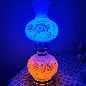 Vintage “Gone With The Wind” Milk Glass Hurricane Lamp